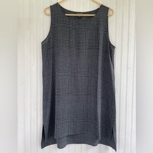 Eileen Fisher Gray Grid Printed 100% Silk Crepe Tunic Oversized Size Medium